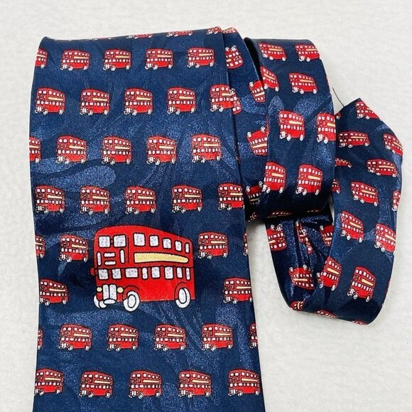 Firsite Silk Tie Necktie London Red Bus Double Decker Symbol Trip Souvenir Blue - Picture 5 of 8